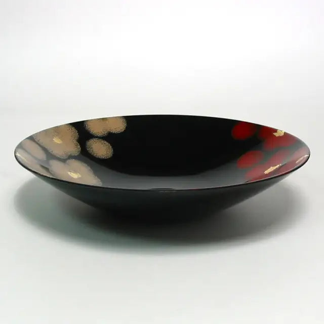 Bowl, Red and White Flowers, Large Lacquer-painted Medium