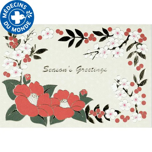 Japanese-Style Formal Card with Camellia and White Plum Blossoms