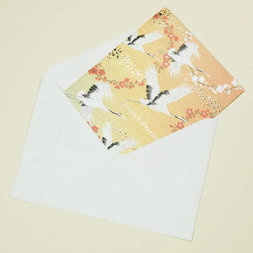 Japanese-style Formal Card with Crane and Red and White Chrysanthemum.