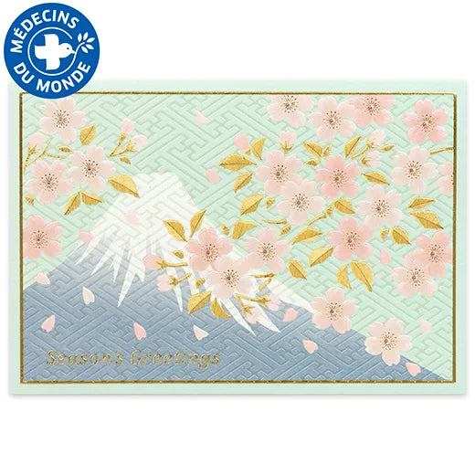 Japanese-Style Formal Card Embroidered with Mt. Fuji and Cherry Blossoms