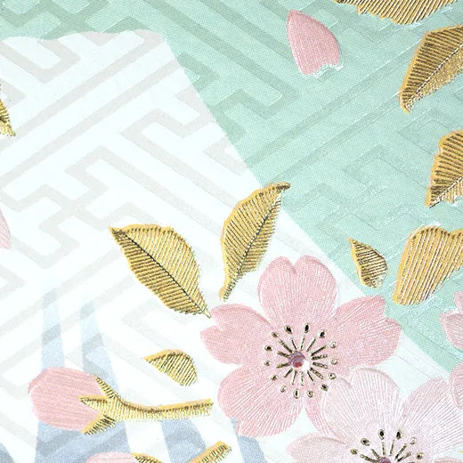 Japanese-Style Formal Card Embroidered with Mt. Fuji and Cherry Blossoms