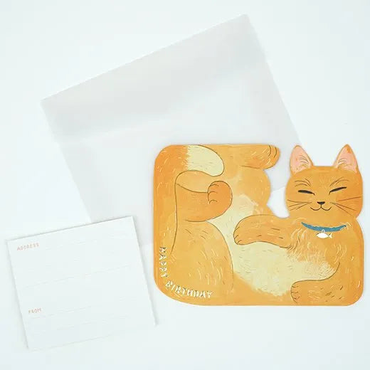 Birthday Crowded Cat Card Brown LE-25