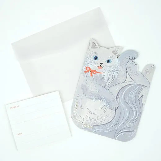 Birthday Cuddly Cat Card, Grey LE-27