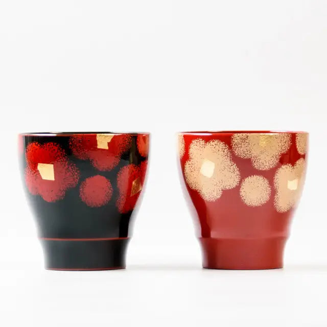 Pair of cups, red and white, lacquered