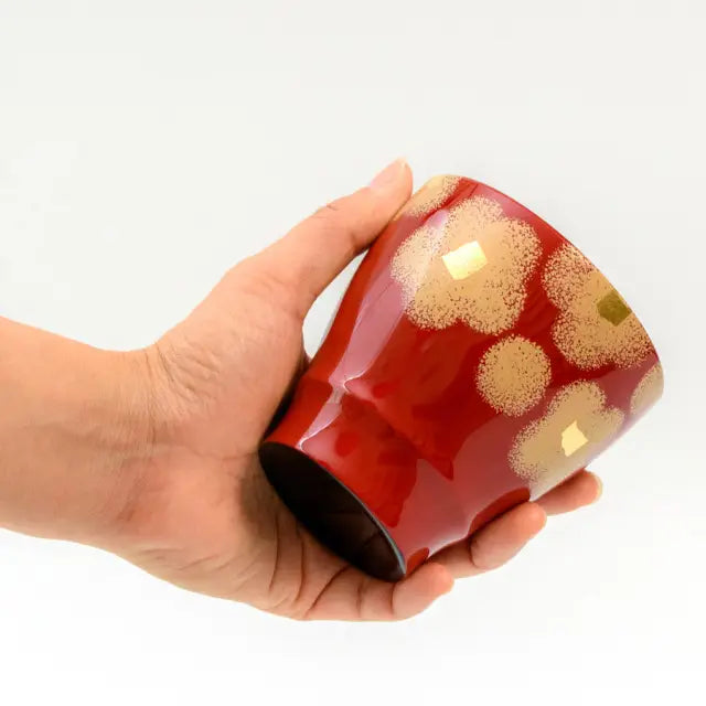Pair of cups, red and white, lacquered