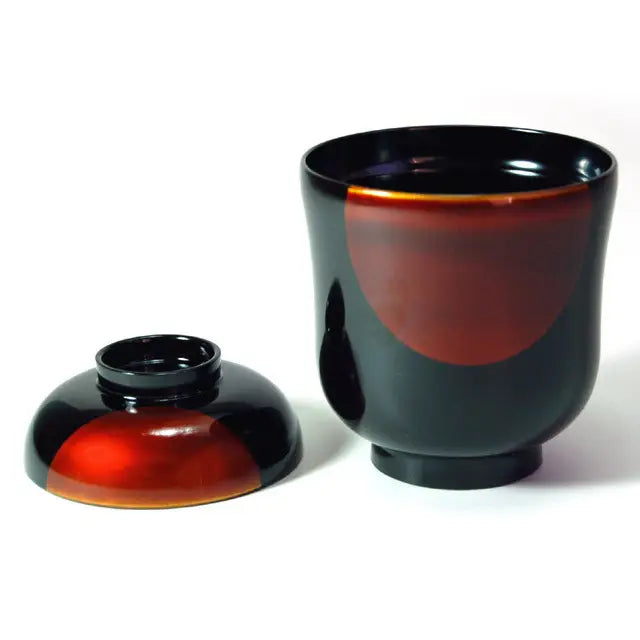 Small soup bowl, Sun and Moon sandalwood, lacquered
