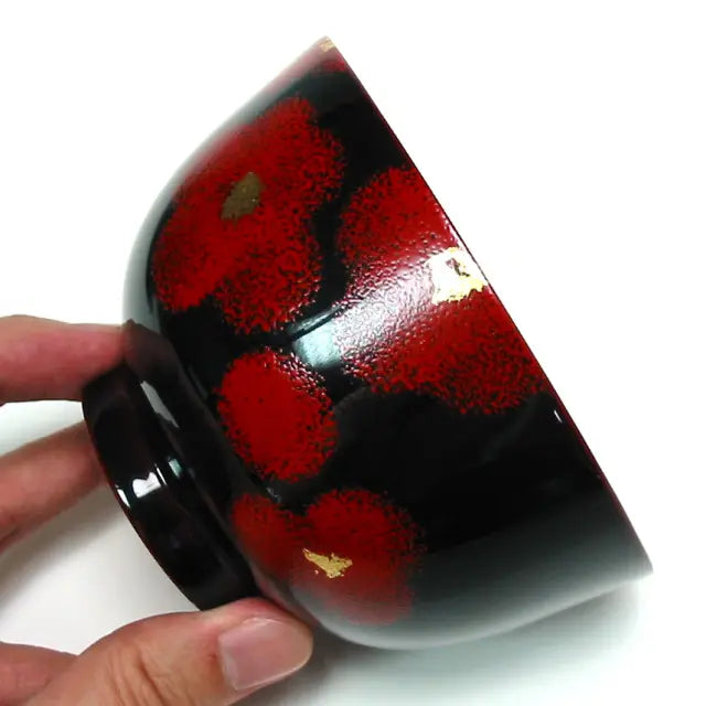 Pair of wooden bowls, red and white, lacquered, wooden bowls