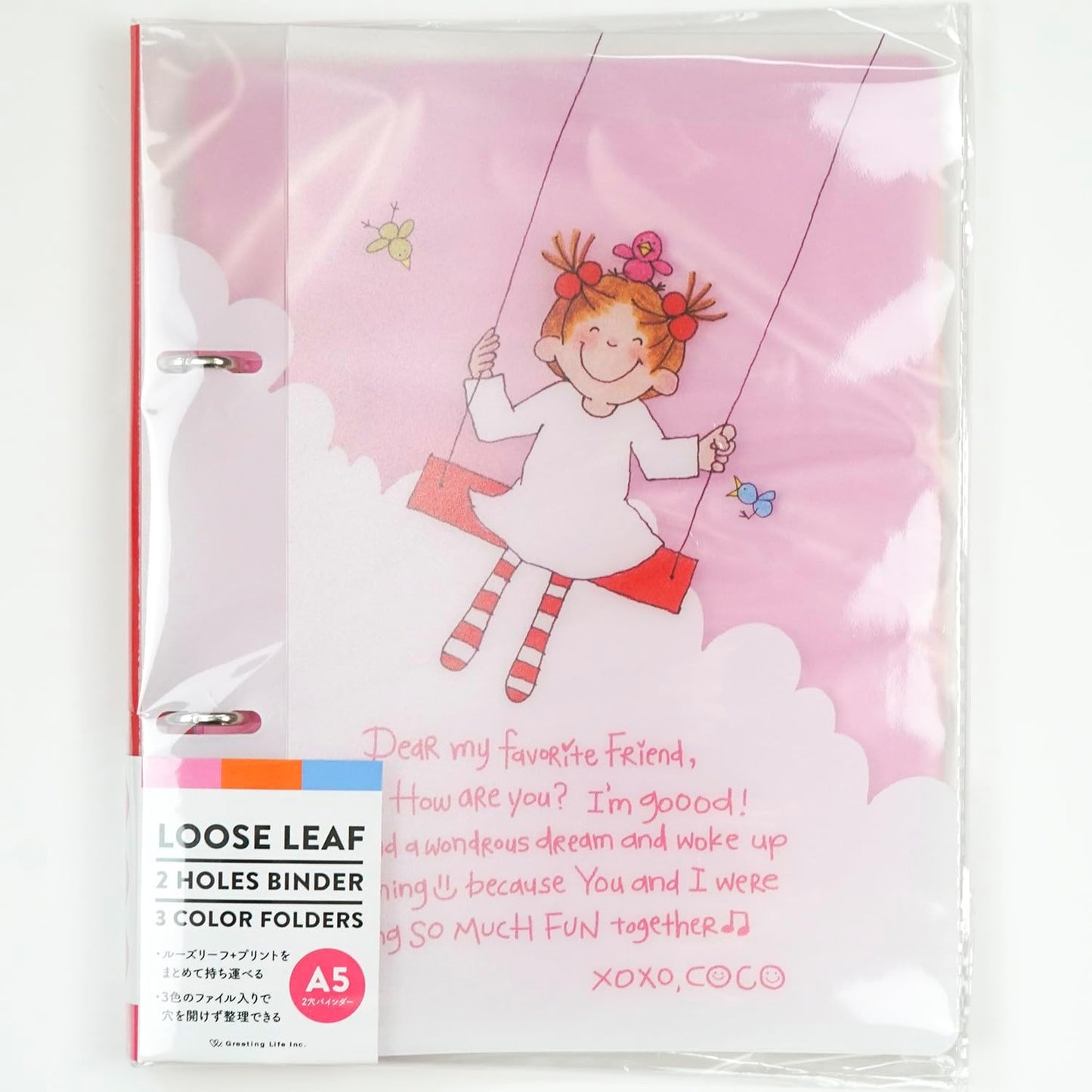 Coco-chan RYZ-1096 Greeting Life 2 Hole Binder A5 Size Clear Swing Pink