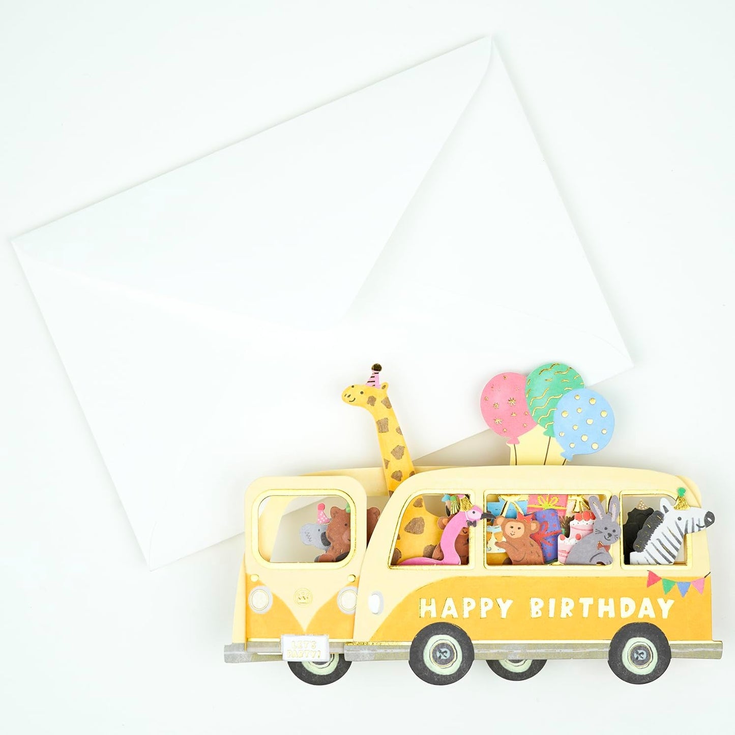 Greeting Life Birthday Card Party Bus Animal EC-35 Yellow