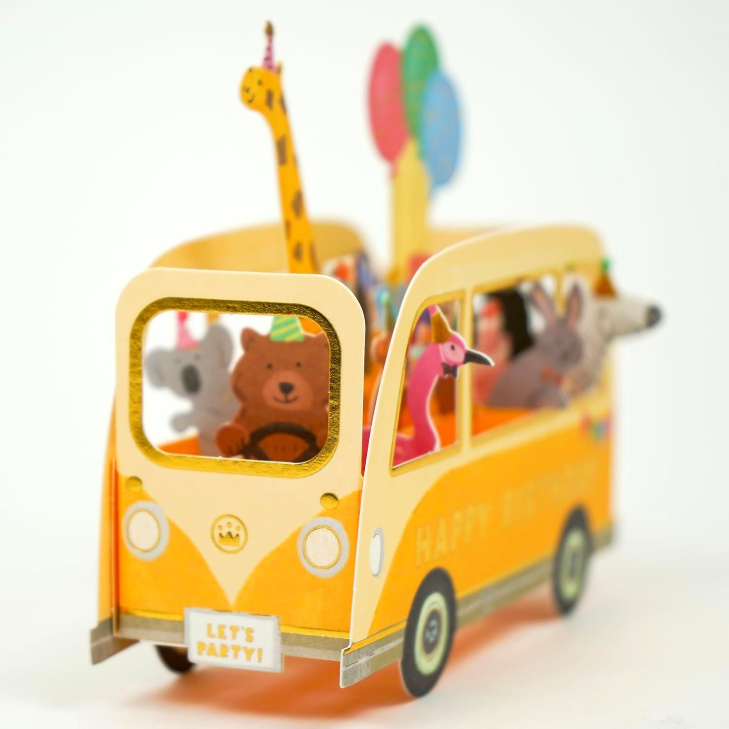Greeting Life Birthday Card Party Bus Animal EC-35 Yellow
