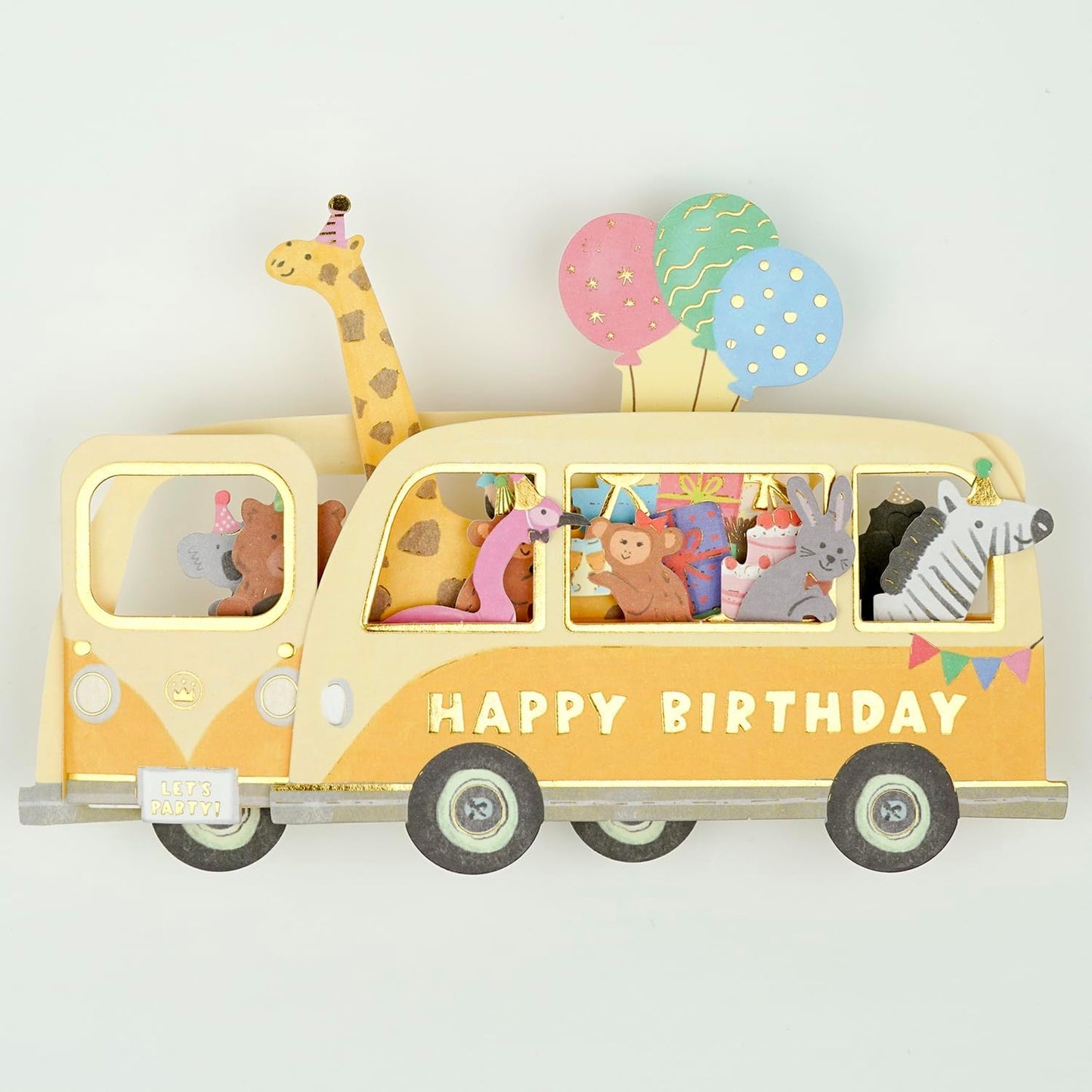 Greeting Life Birthday Card Party Bus Animal EC-35 Yellow