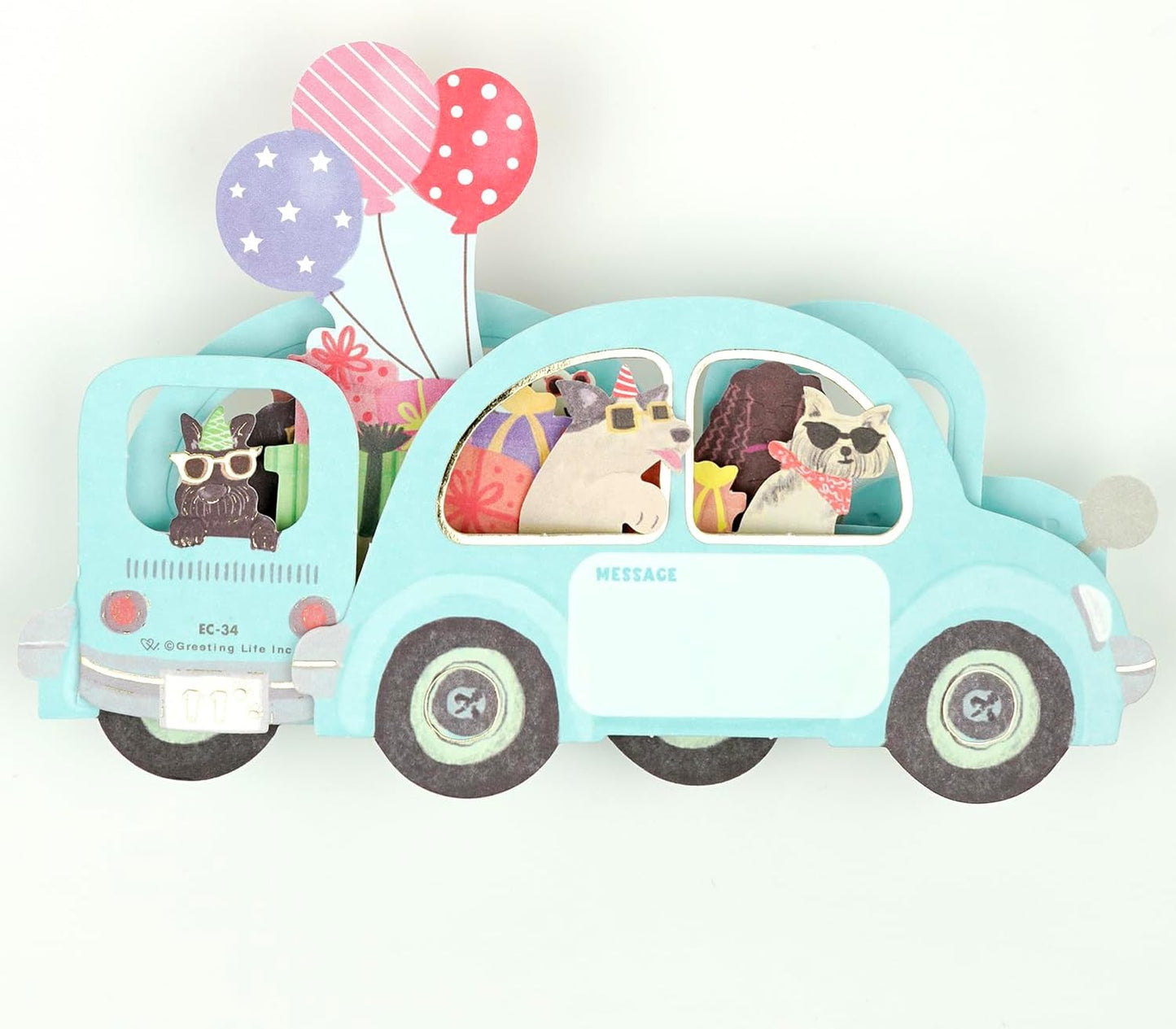 Greeting Life Birthday Card Party Car Dog EC-34 Blue