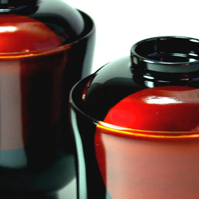 Small soup bowl, Sun and Moon sandalwood, lacquered