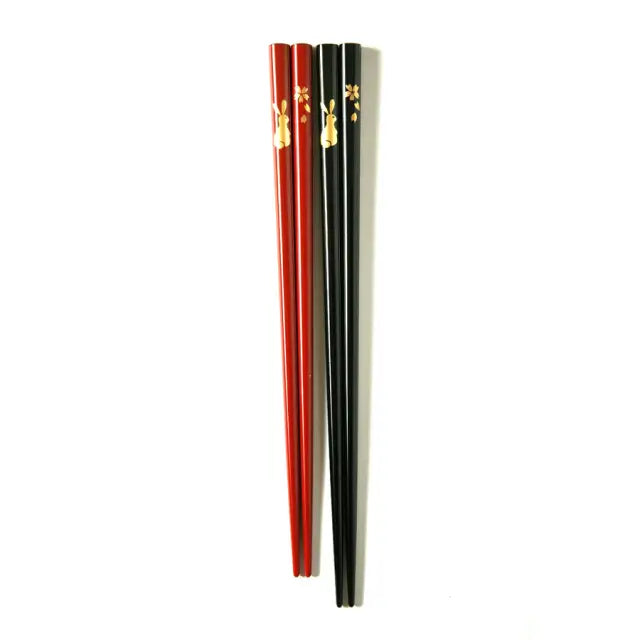 Couple chopsticks with flower rabbit design, wooden box