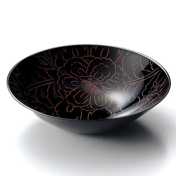 Bowl, Peony Carving, Red, Large, Lacquer, Medium Bowl