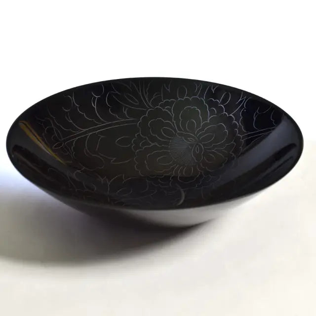 Bowl, Peony Carving, Small Lacquer-painted, Medium Bowl