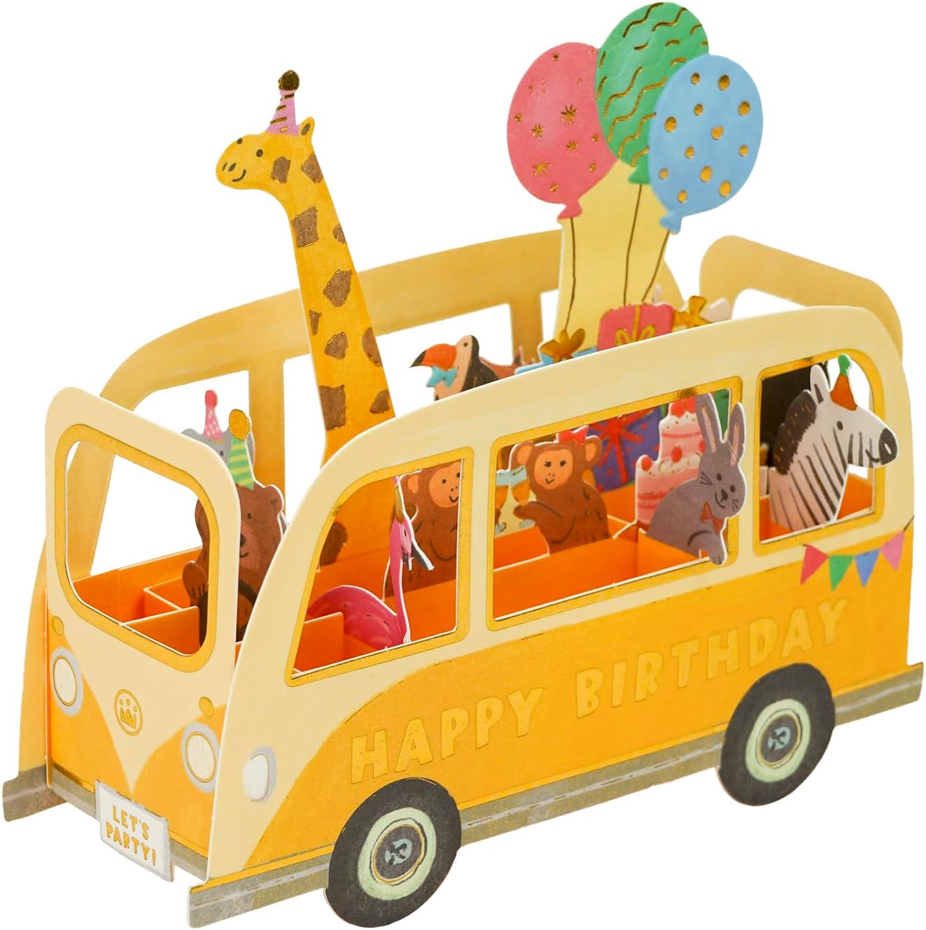 Greeting Life Birthday Card Party Bus Animal EC-35 Yellow