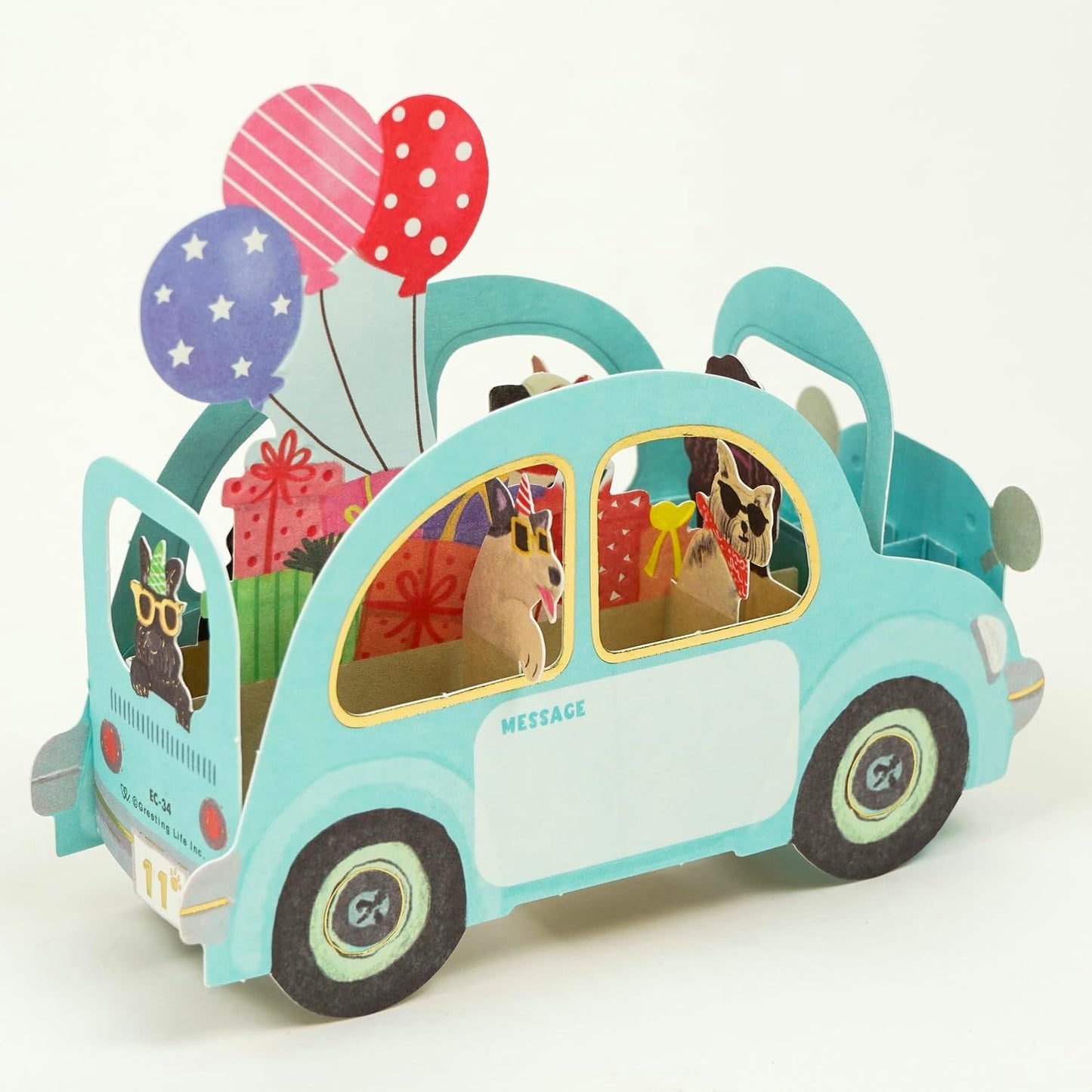 Greeting Life Birthday Card Party Car Dog EC-34 Blue