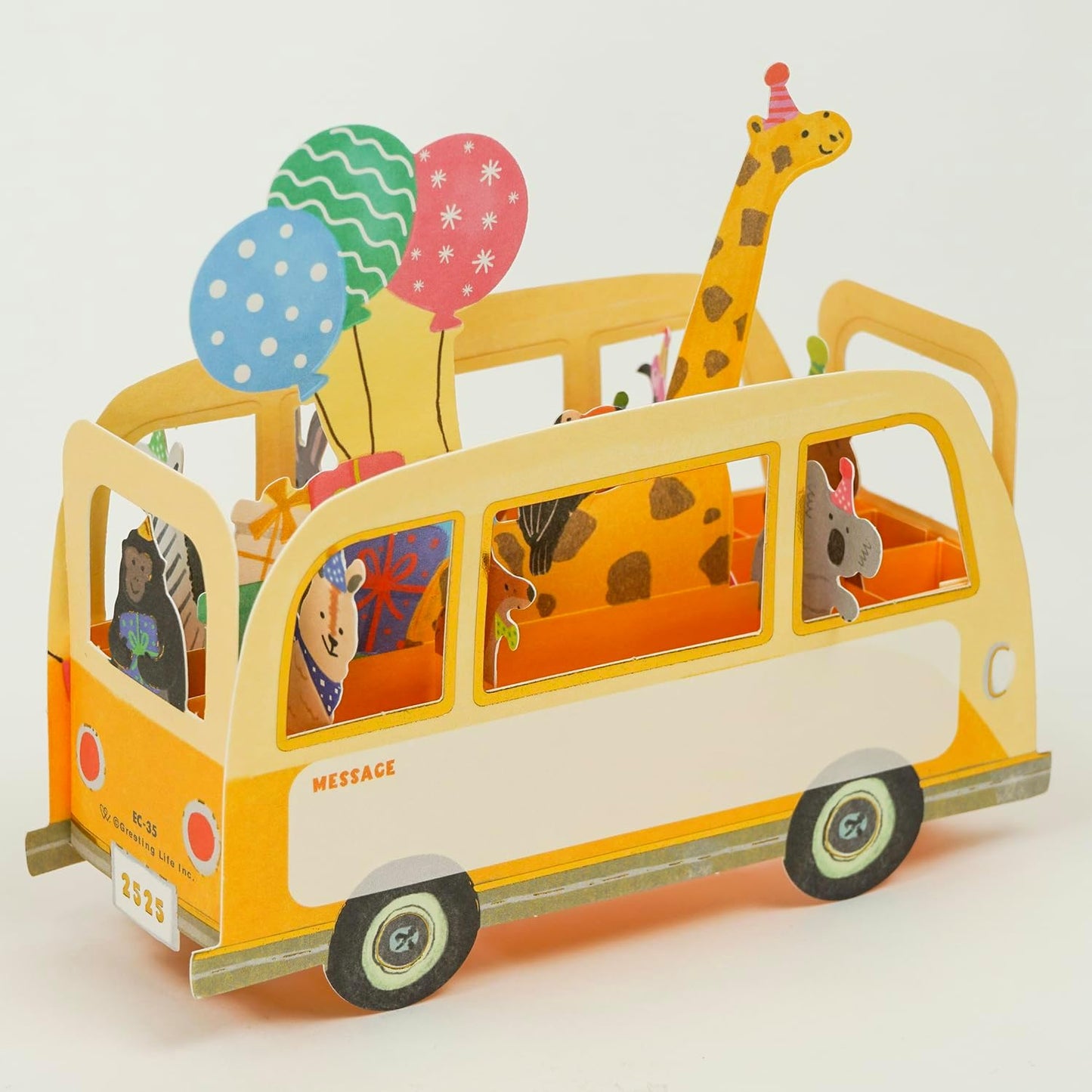 Greeting Life Birthday Card Party Bus Animal EC-35 Yellow