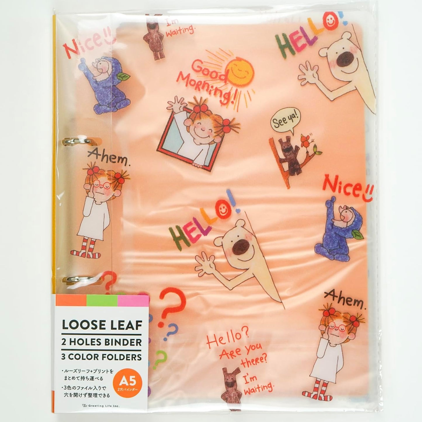 Coco-chan RYZ-1097 Greeting Life 2 Hole Binder A5 Size Clear Pattern Orange