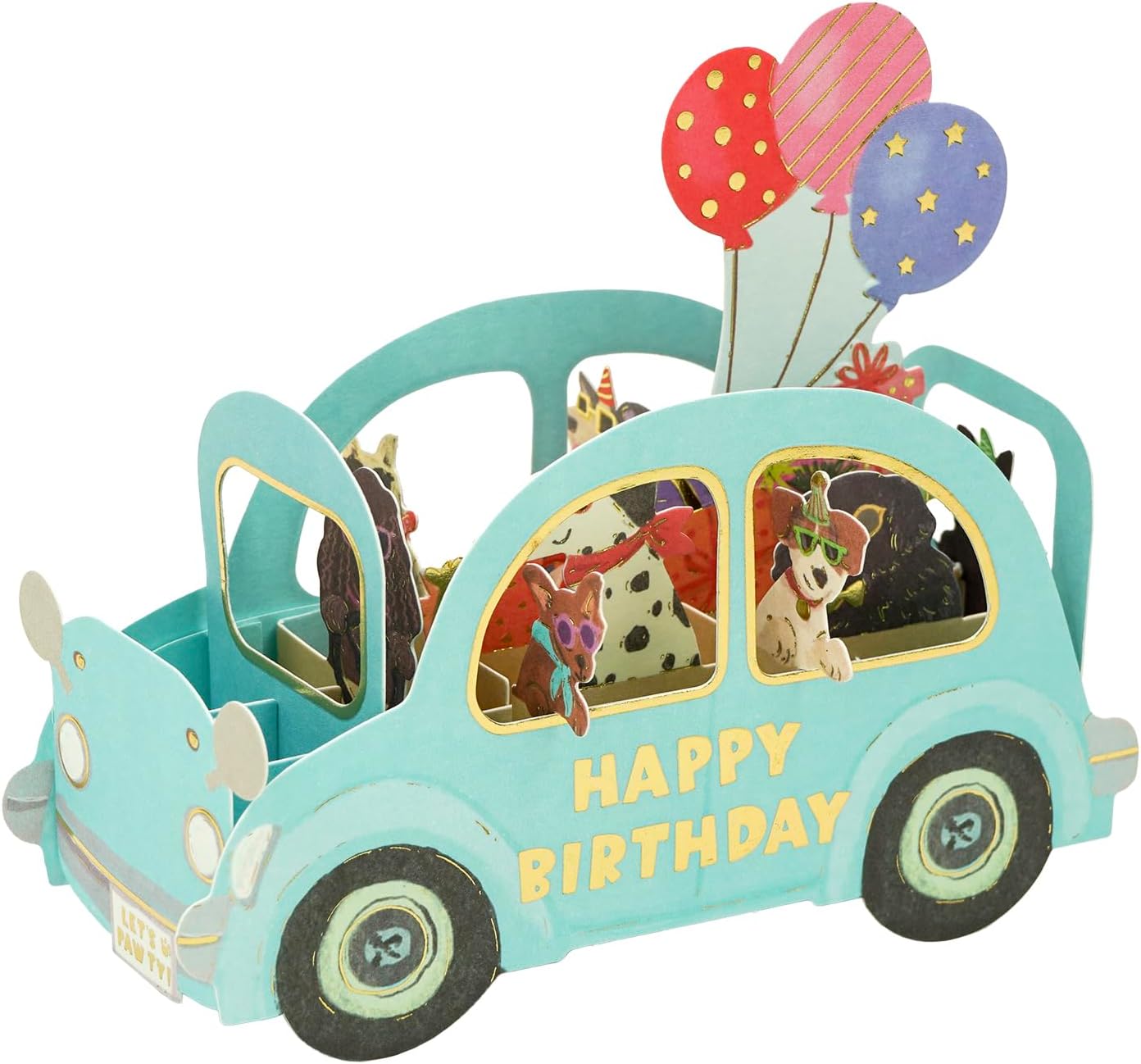 Greeting Life Birthday Card Party Car Dog EC-34 Blue