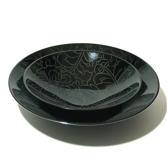 Bowl, Peony Carving, Small Lacquer-painted, Medium Bowl
