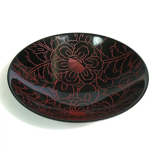Bowl, Peony Carving, Red, Large, Lacquer, Medium Bowl