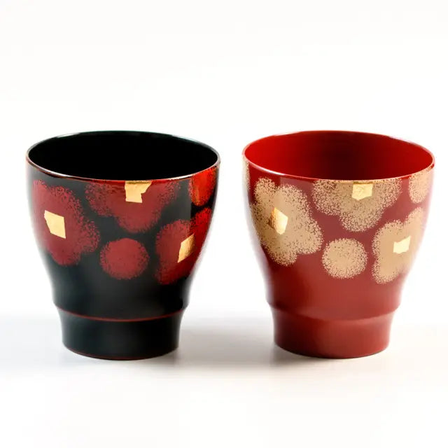 Pair of cups, red and white, lacquered