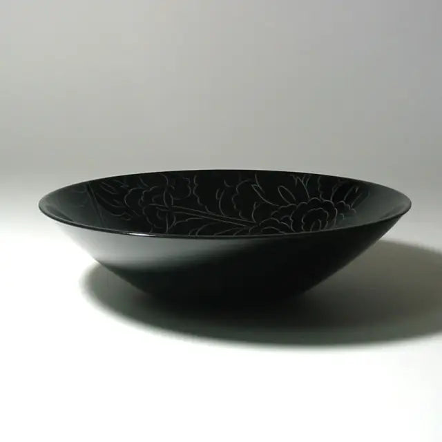 Bowl, Peony Carving, Small Lacquer-painted, Medium Bowl