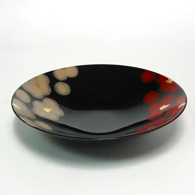 Bowl, Red and White Flowers, Large Lacquer-painted Medium
