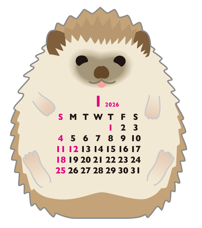 2026 Calendar-Animal Die Cut - MINI HEDGEHOG