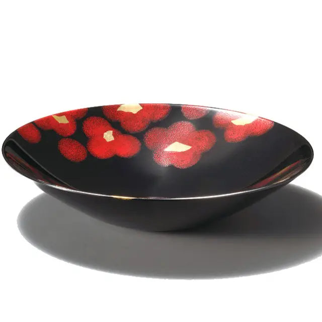 Bowl, Red and White Flowers, Large Lacquer-painted Medium