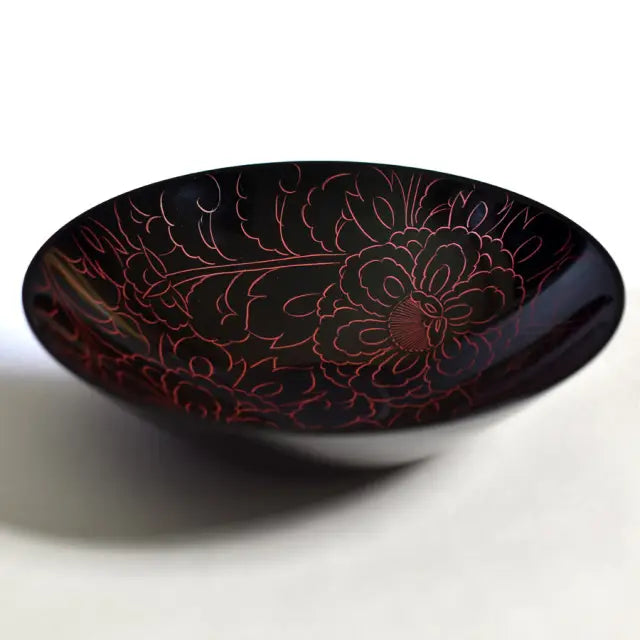 Bowl, Peony Carving, Red, Large, Lacquer, Medium Bowl