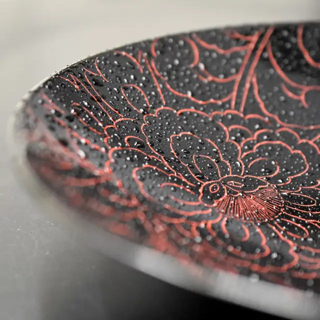Bowl, Peony Carving, Small Lacquer-painted, Medium Bowl