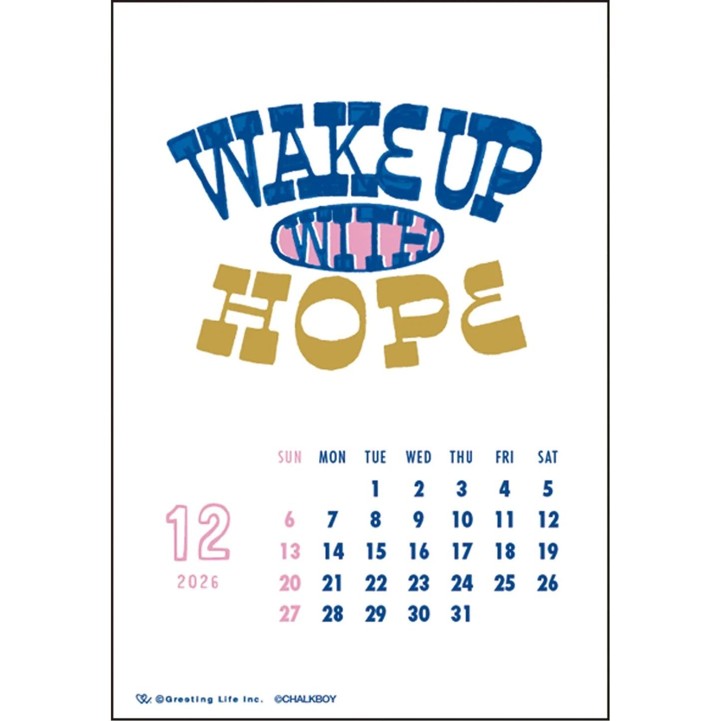 2026 Calendar, Desk Letterpress Stand Calendar, Chalk Boy