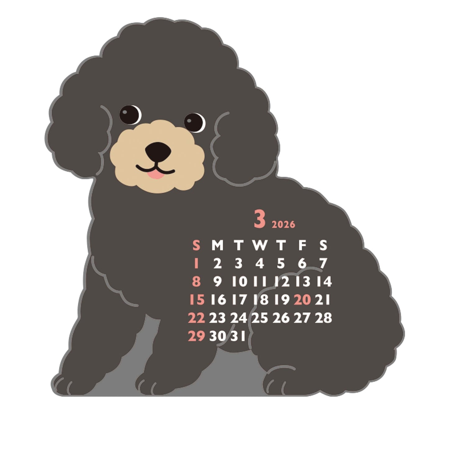 2026 Calendar-Animal Die Cut - MINI TOY POODLE