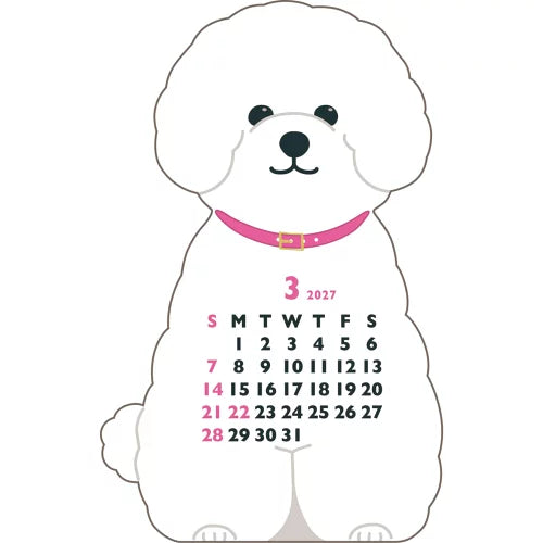 2027 Desk Calendar - Animal Die-Cut Mini - Bichon Frise