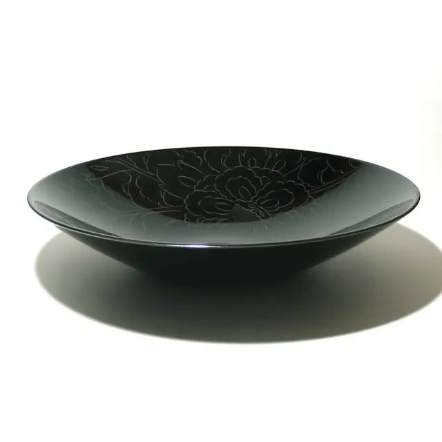 Bowl with Peony Carving, Large Lacquer-painted Medium Bowl
