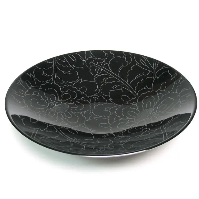 Bowl with Peony Carving, Large Lacquer-painted Medium Bowl