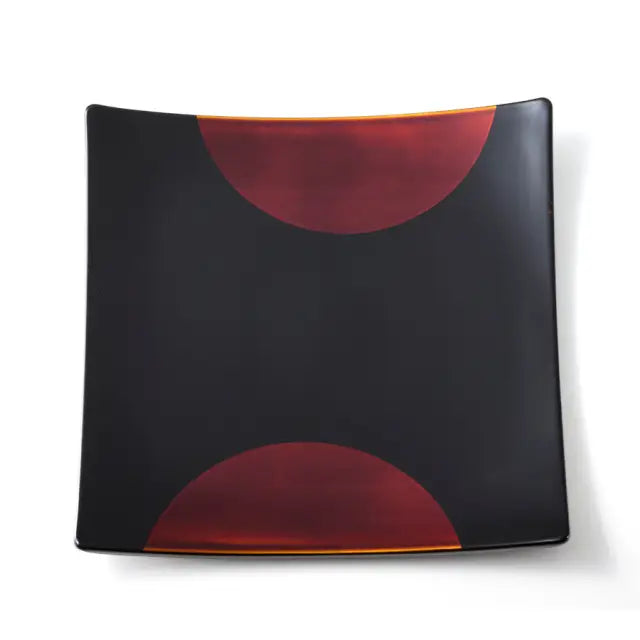 Yayoi Plates Sun and Moon Sandalwood Lacquered Square Plates