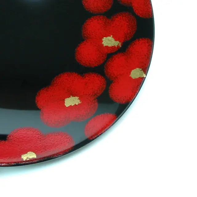 Bowl, Red and White Flowers, Large Lacquer-painted Medium