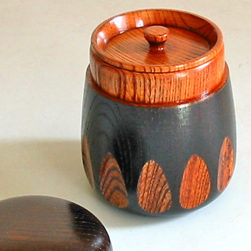 Tea canister, Keyaki, Urushi Kiriko, Black/Red/Green, Wooden, Lacquer-coated