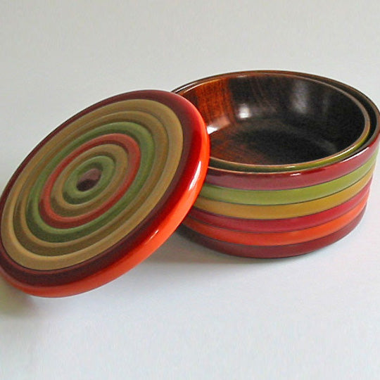 Two-tiered nesting box with spinning top pattern, bento box/lunch box, wooden, lacquered bento box