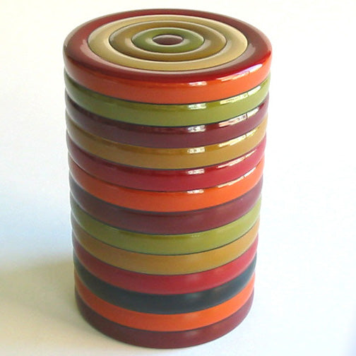 Large wooden tea caddy with spinning top pattern, lacquered