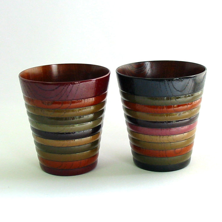 Free cup with spinning top design, made of Zelkova wood and lacquered