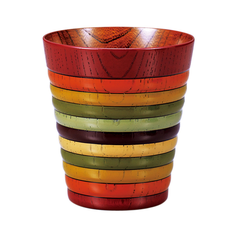 Free cup with spinning top design, made of Zelkova wood and lacquered