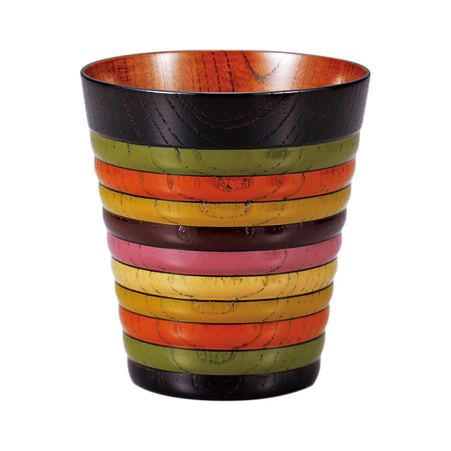 Free cup with spinning top design, made of Zelkova wood and lacquered