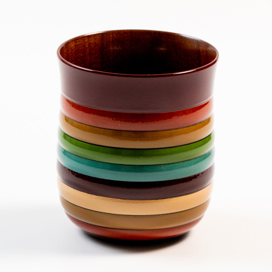Teacup with spinning top design, Mizume cherry blossom, wooden, lacquered finish