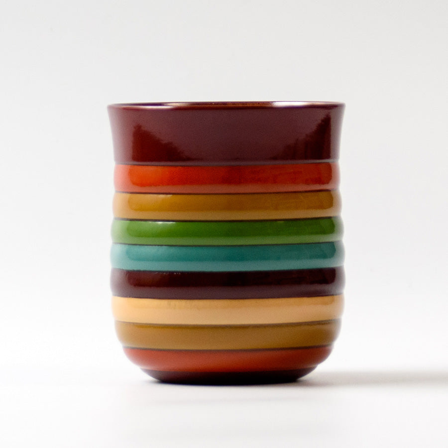 Teacup with spinning top design, Mizume cherry blossom, wooden, lacquered finish