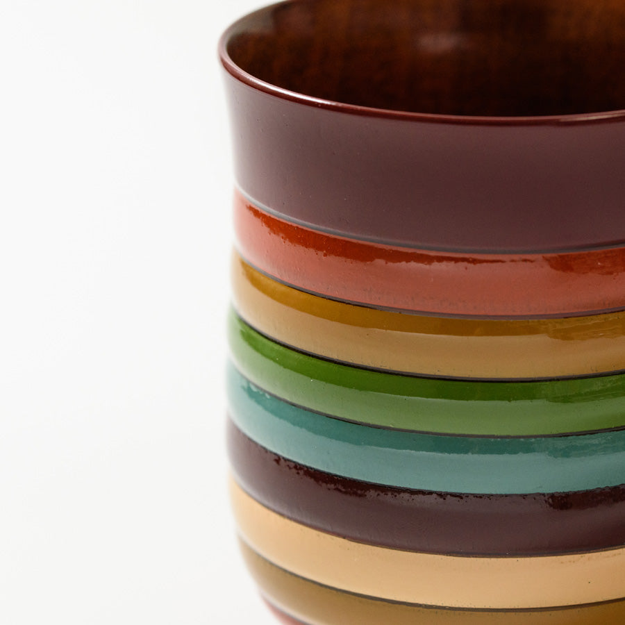 Teacup with spinning top design, Mizume cherry blossom, wooden, lacquered finish